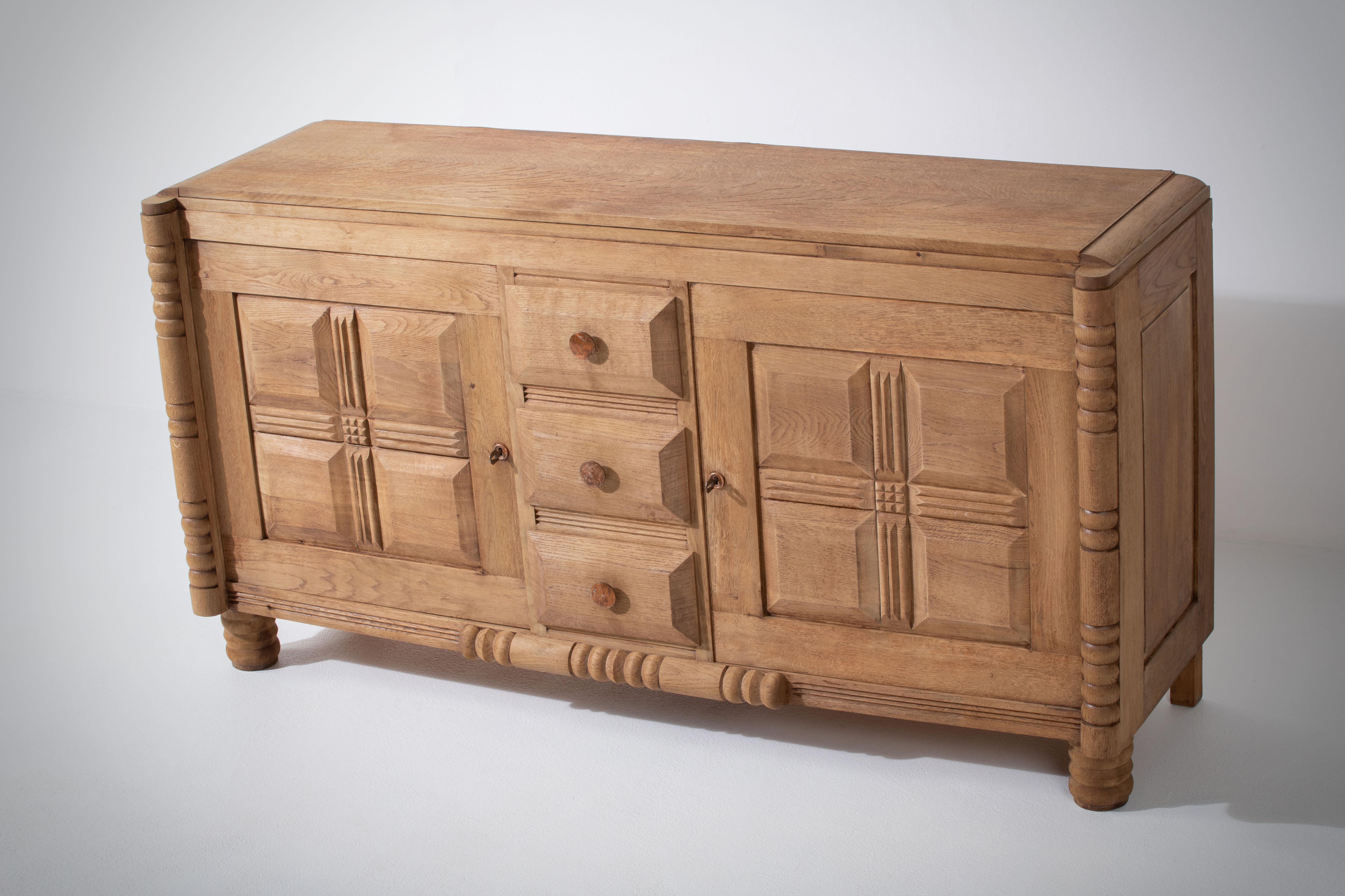 French Solid Oak Credenza, 1940s 4