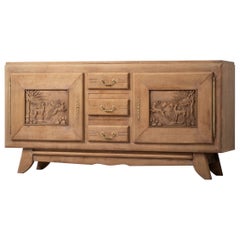 French Solid Oak Credenza, 1940s