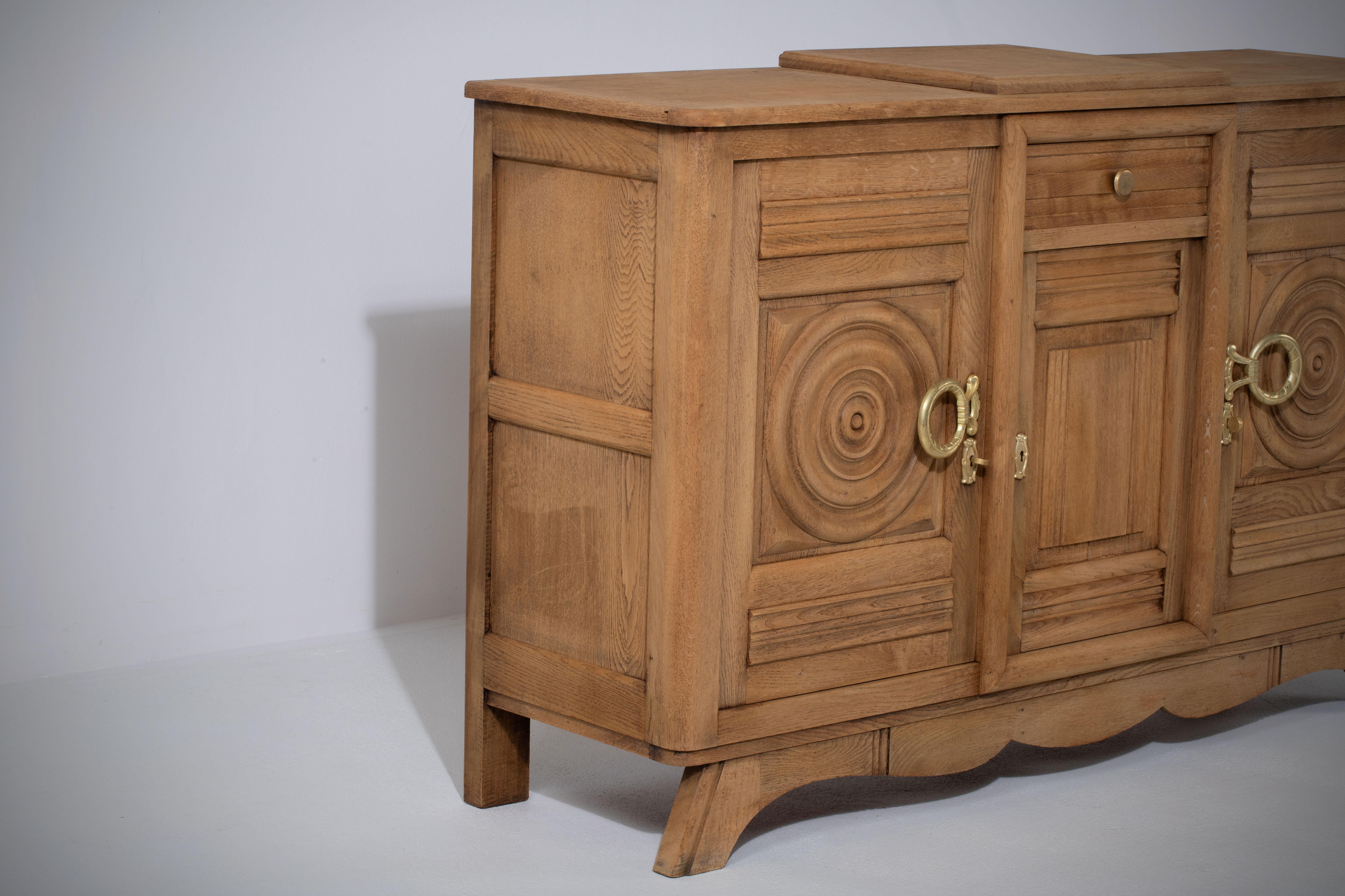 French Solid Oak Credenza with Hand Carved Details, 1940s 8