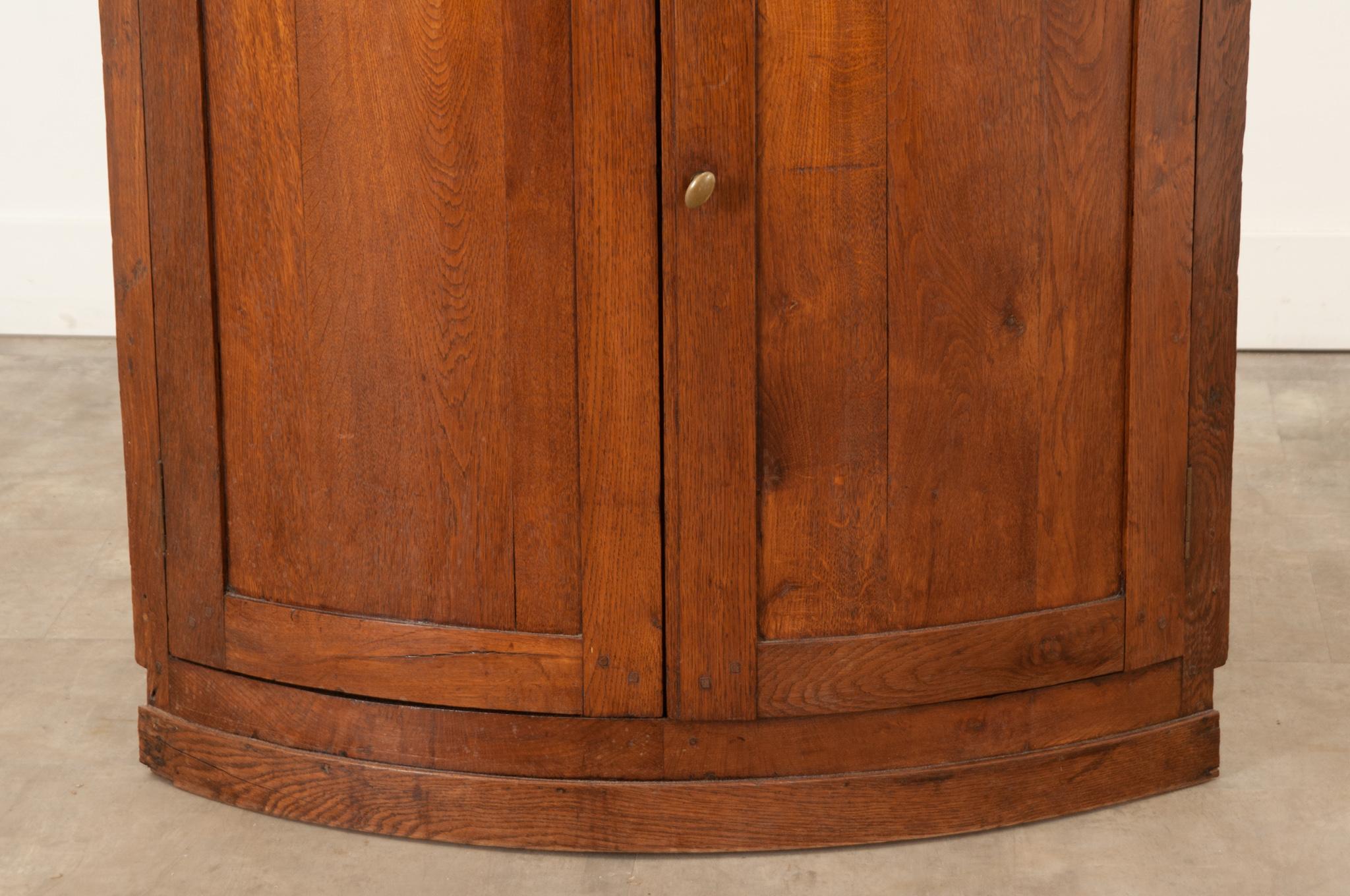 Hand-Carved French Solid Oak Demilune Corner Cabinet