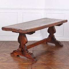French Solid-Oak Heavy Plank-Top Trestle Table