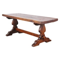 Antique French Solid-Oak Heavy Plank-Top Trestle Table