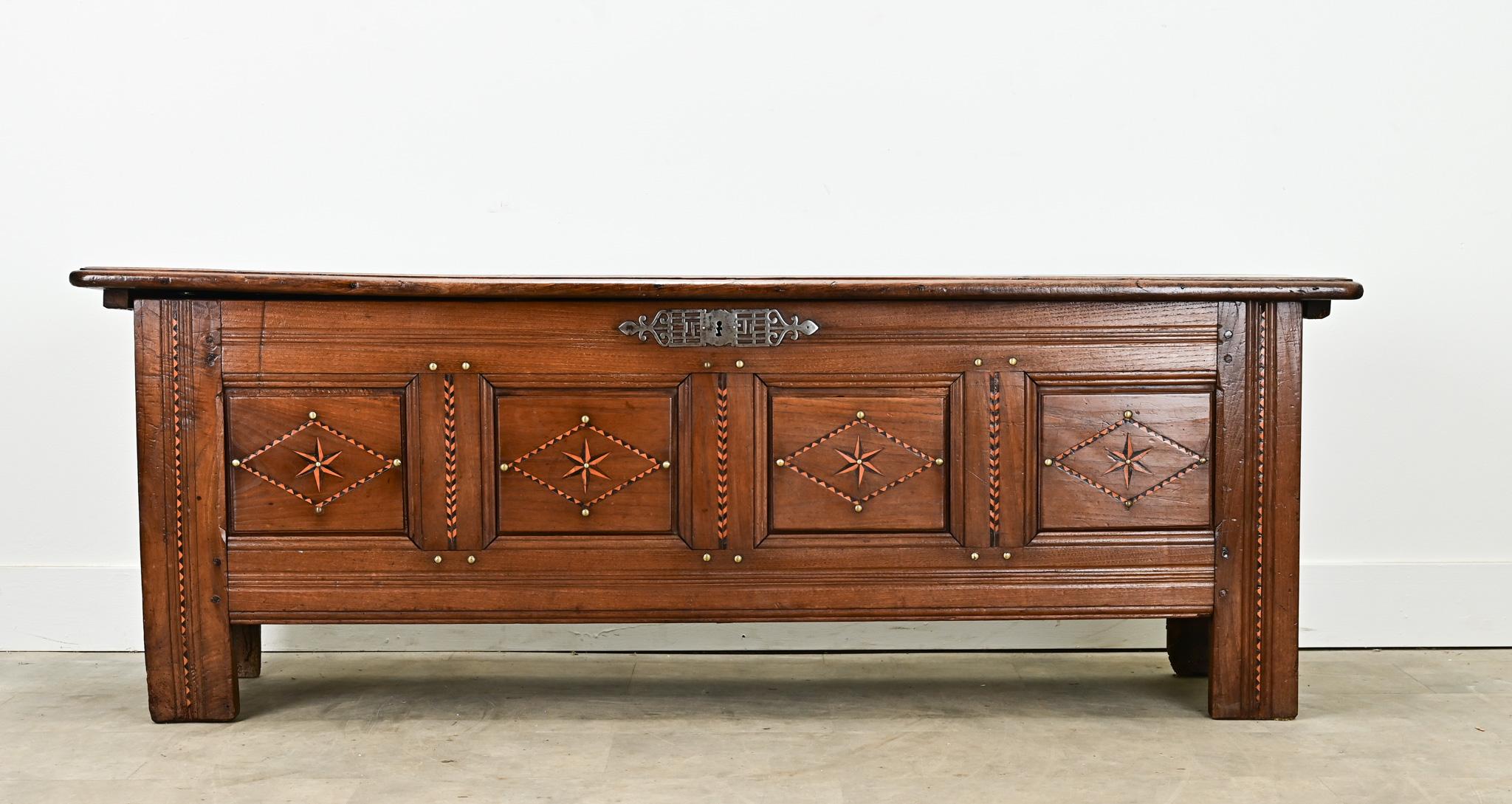 Turned French Solid Oak & Inlay Coffer