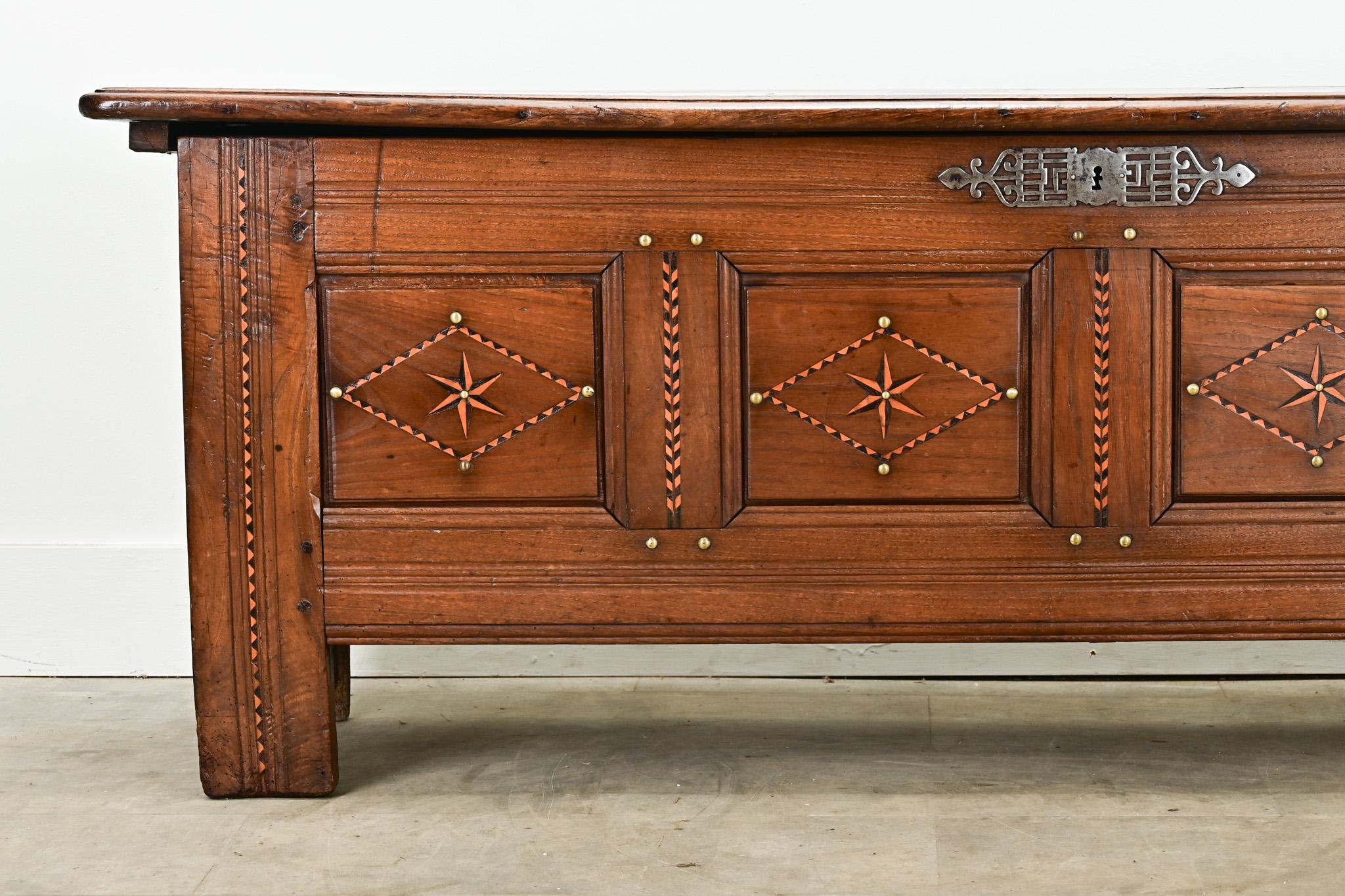 19th Century French Solid Oak & Inlay Coffer
