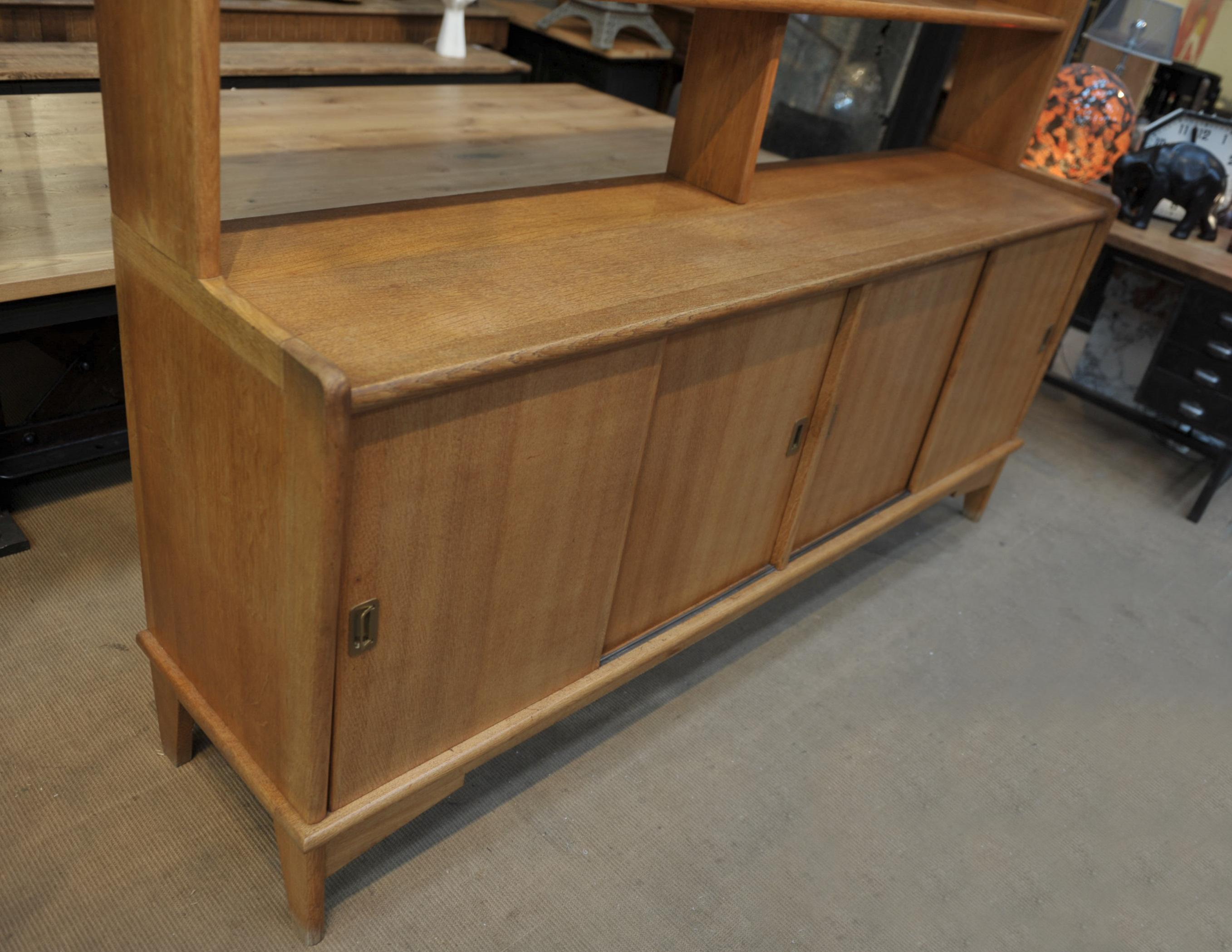 French Solid Oak Midcentury Shelf Cabinet, circa 1950 For Sale 5