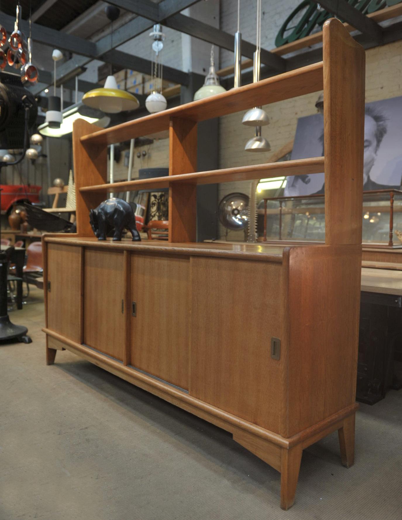 Mid-Century Modern French Solid Oak Midcentury Shelf Cabinet, circa 1950 For Sale