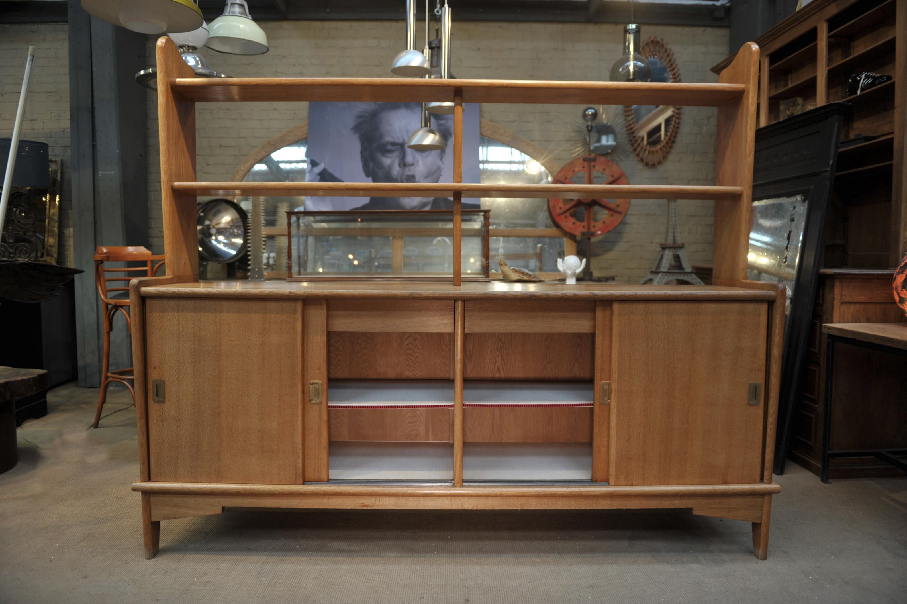 French Solid Oak Midcentury Shelf Cabinet, circa 1950 In Good Condition For Sale In Roubaix, FR