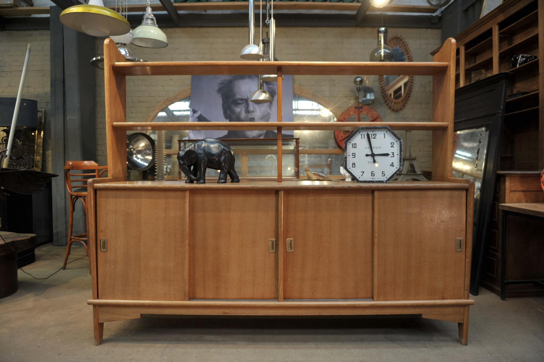 French Solid Oak Midcentury Shelf Cabinet, circa 1950 For Sale 1