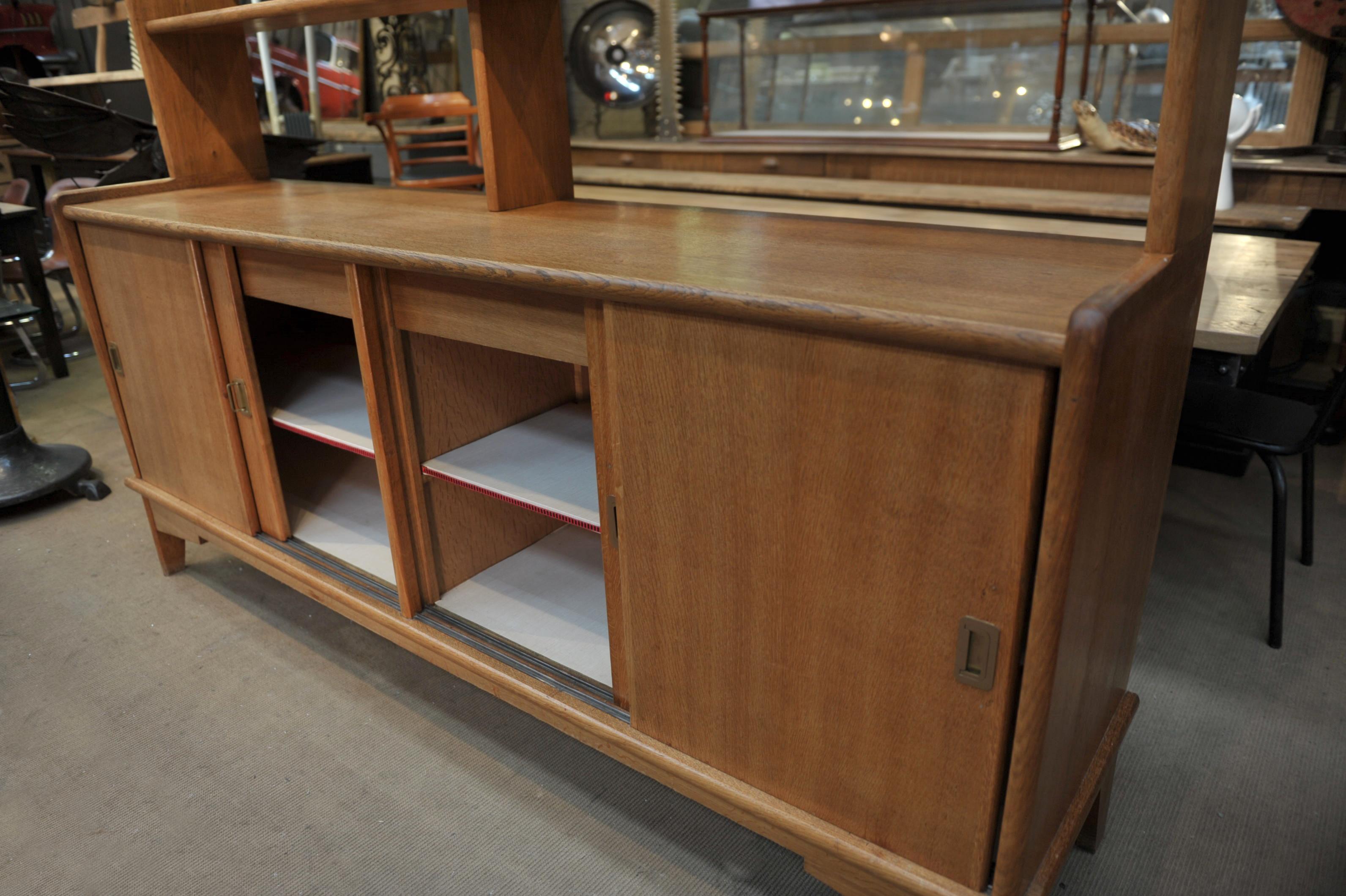 French Solid Oak Midcentury Shelf Cabinet, circa 1950 For Sale 2