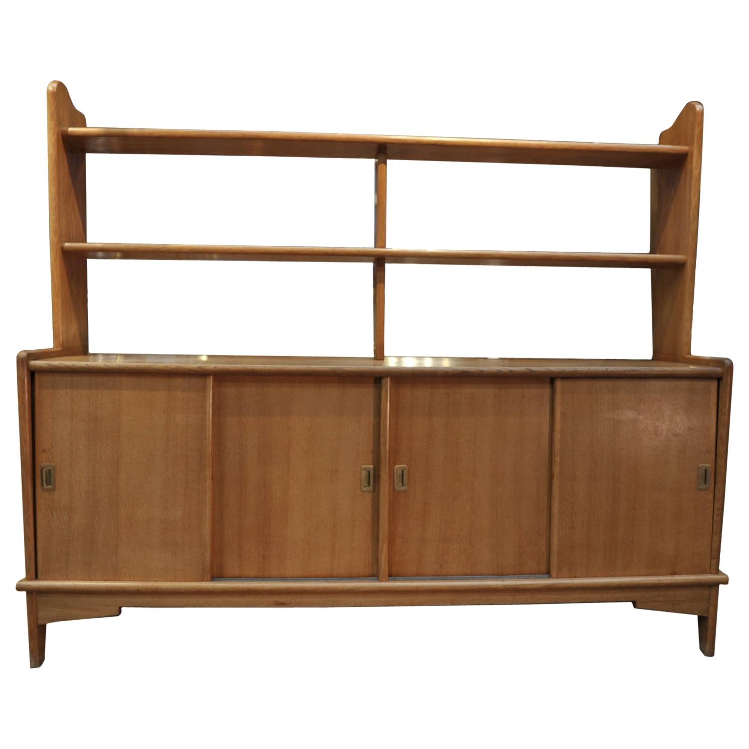 French Solid Oak Midcentury Shelf Cabinet, circa 1950 For Sale