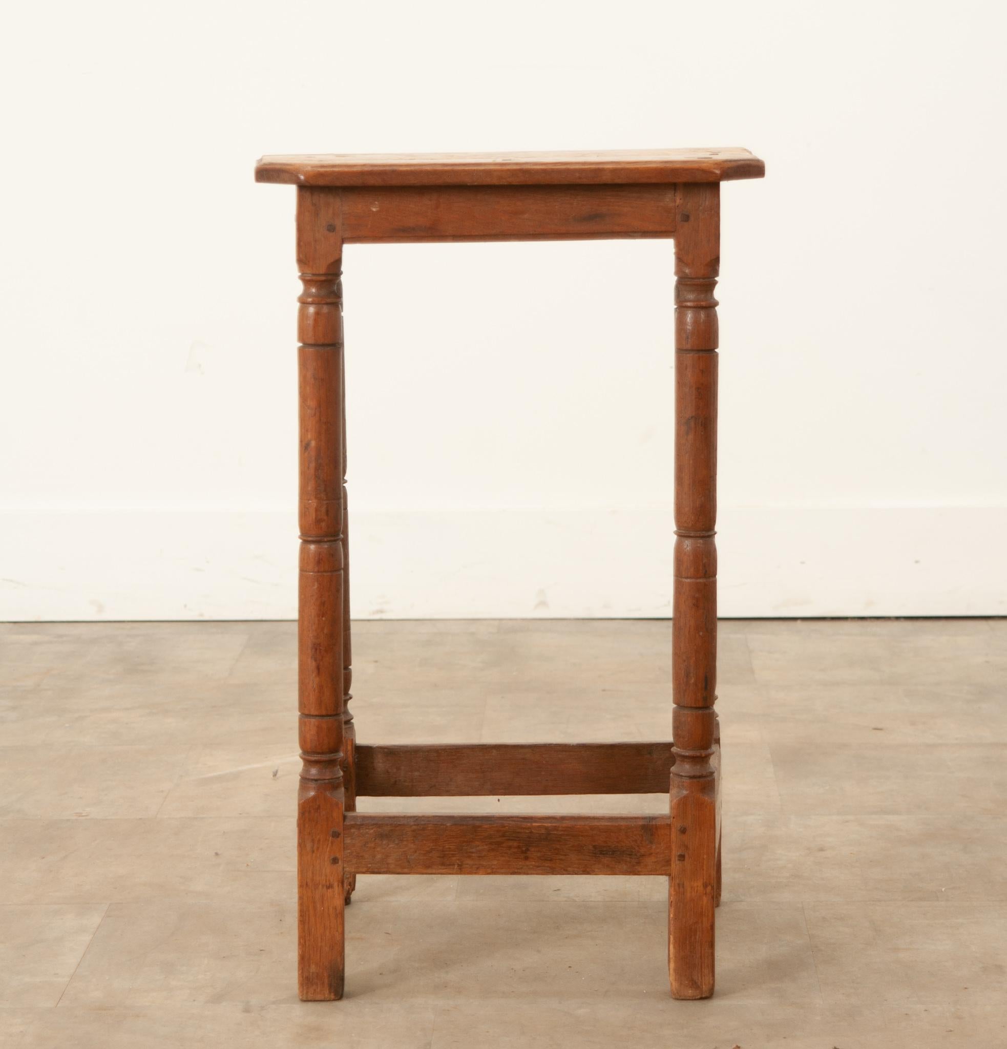 Hand-Crafted French Solid Oak Primitive Stool or Side Table