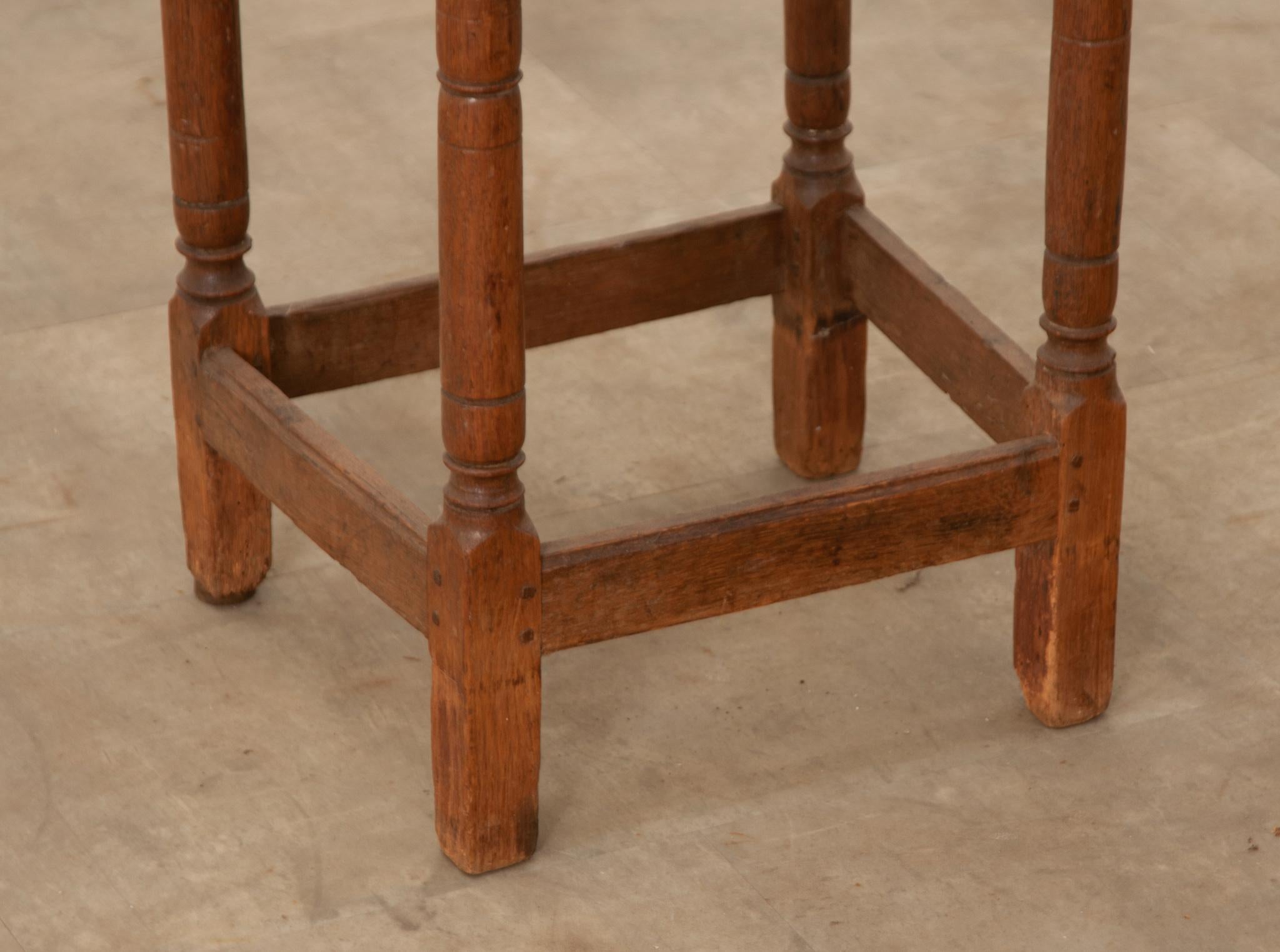 French Solid Oak Primitive Stool or Side Table In Good Condition In Baton Rouge, LA