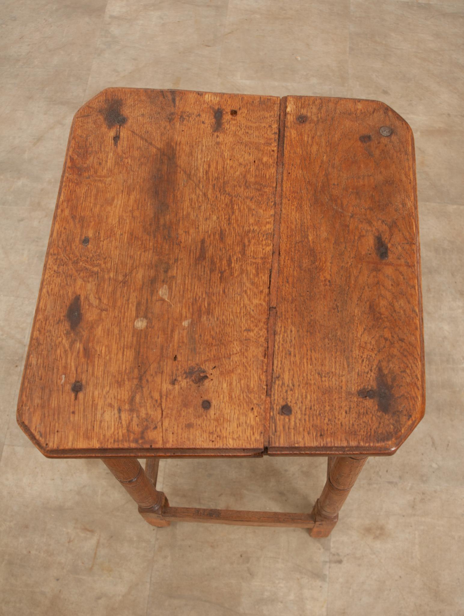 19th Century French Solid Oak Primitive Stool or Side Table