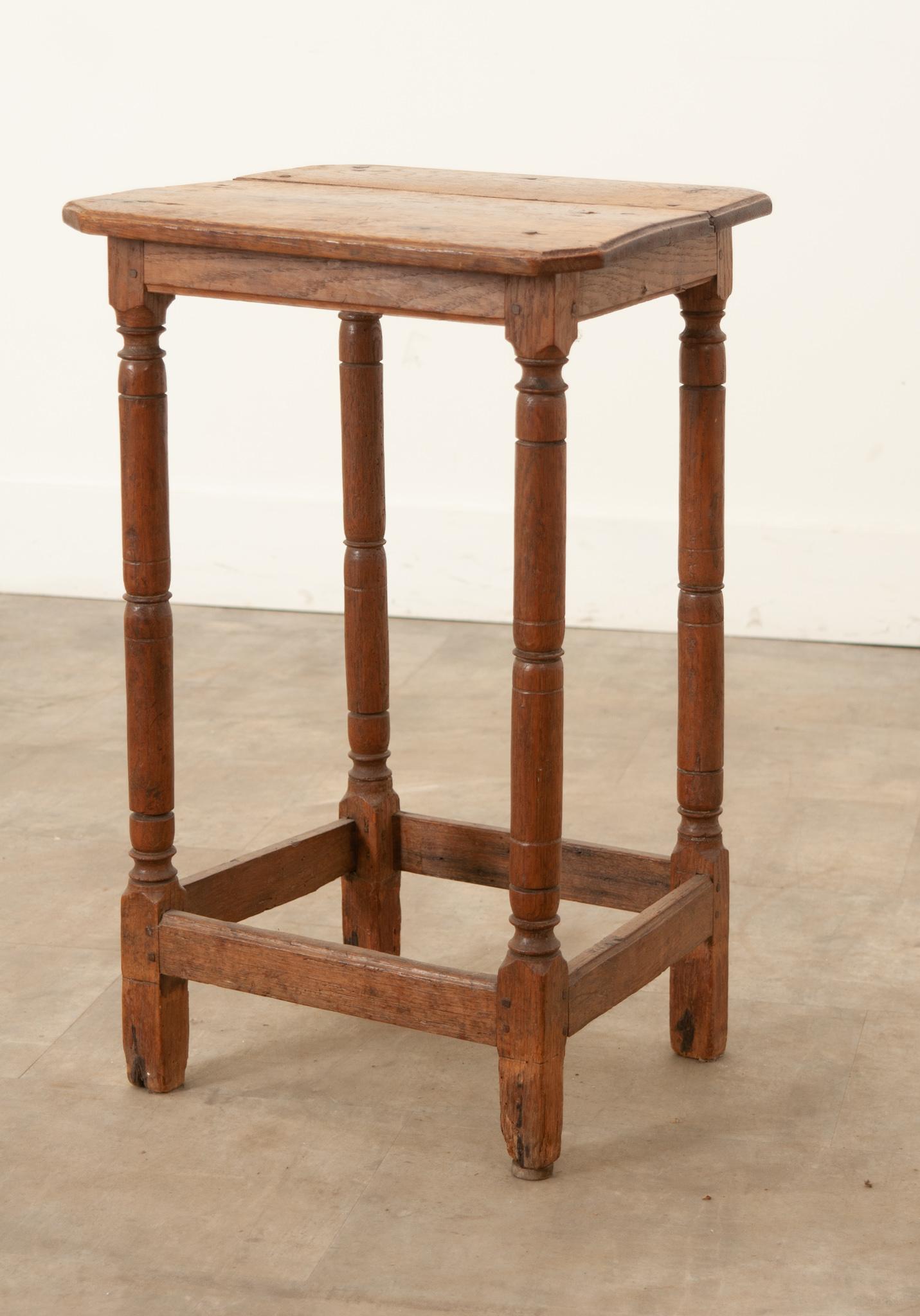 French Solid Oak Primitive Stool or Side Table 1