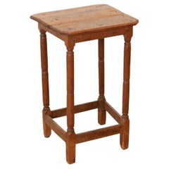 Antique French Solid Oak Primitive Stool or Side Table
