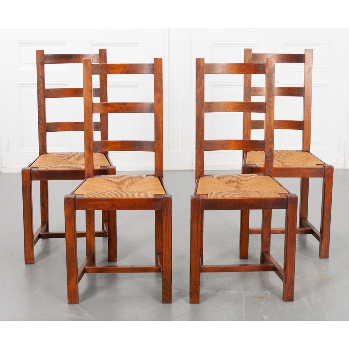 Other French Solid Oak Rush Seat Chairs