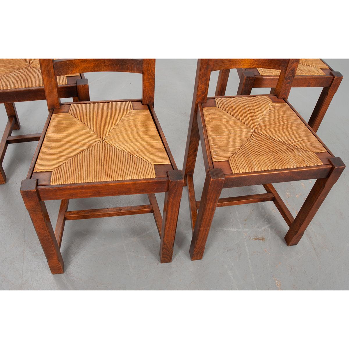 French Solid Oak Rush Seat Chairs In Good Condition In Baton Rouge, LA