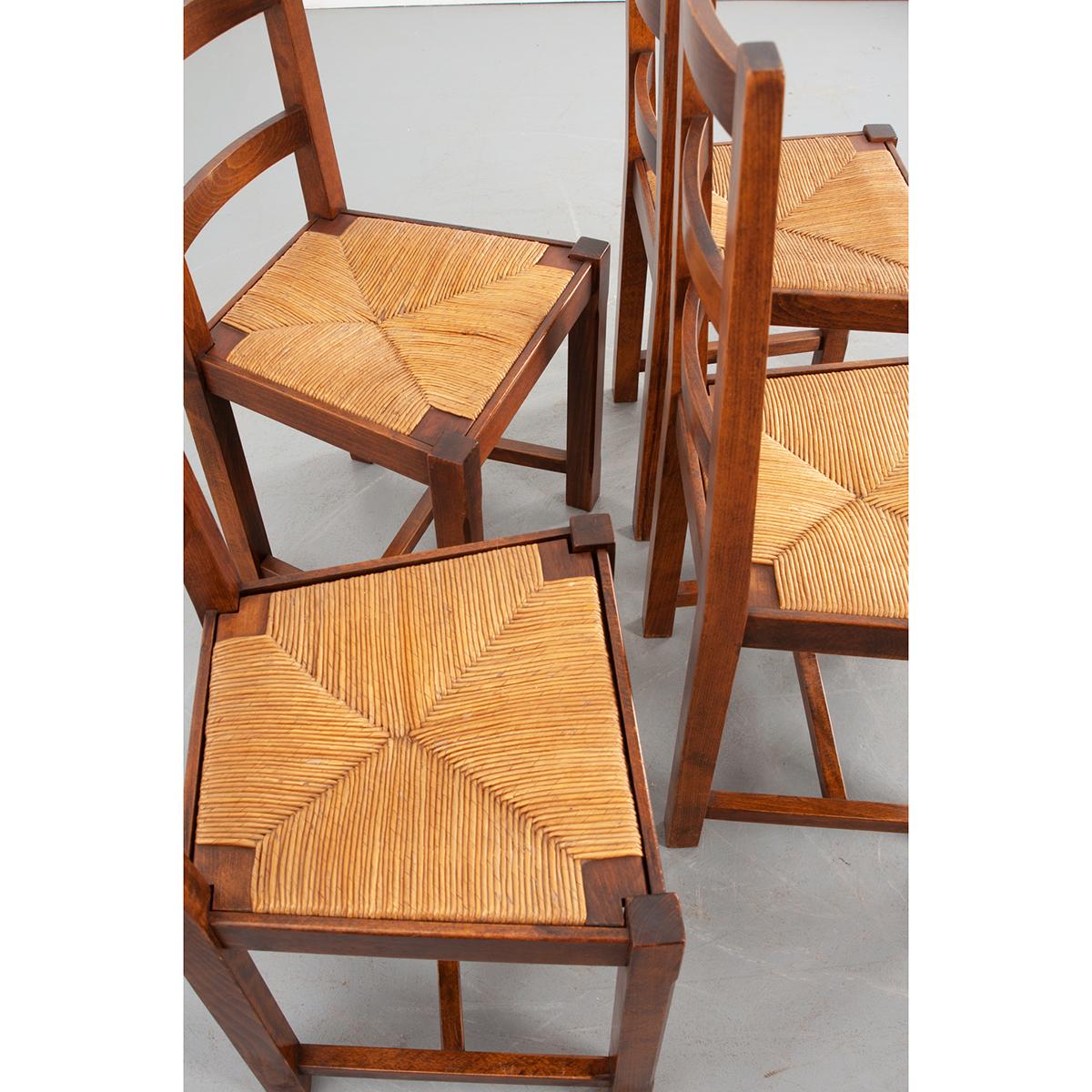 19th Century French Solid Oak Rush Seat Chairs