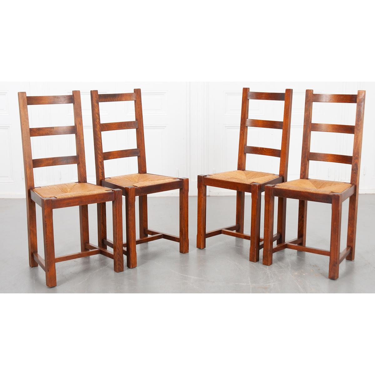 French Solid Oak Rush Seat Chairs 1