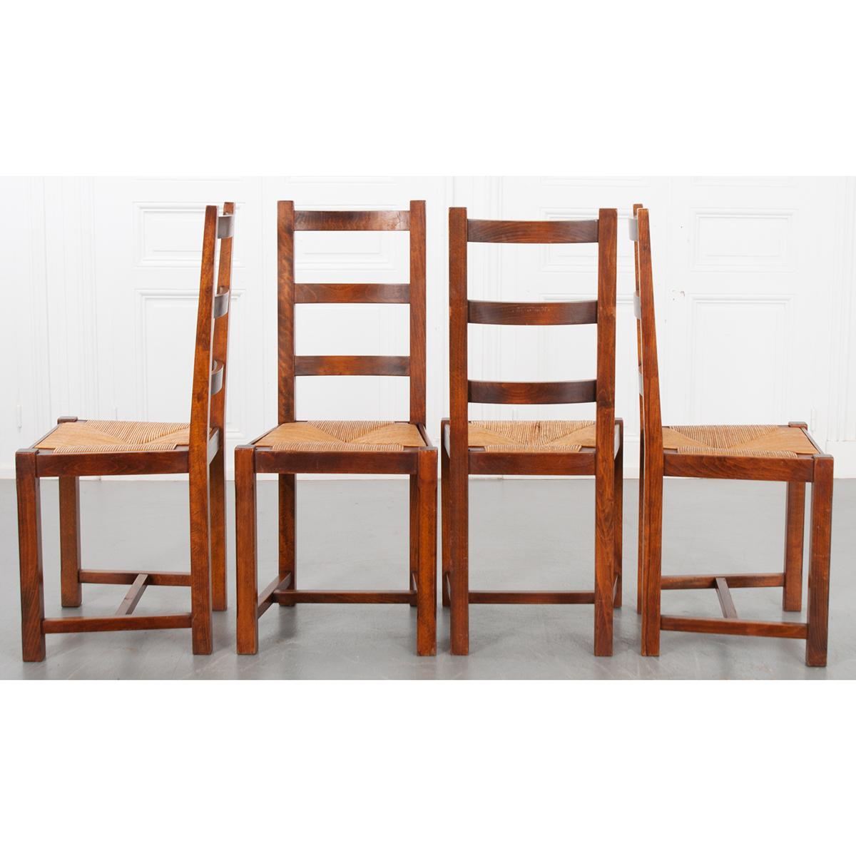French Solid Oak Rush Seat Chairs 2