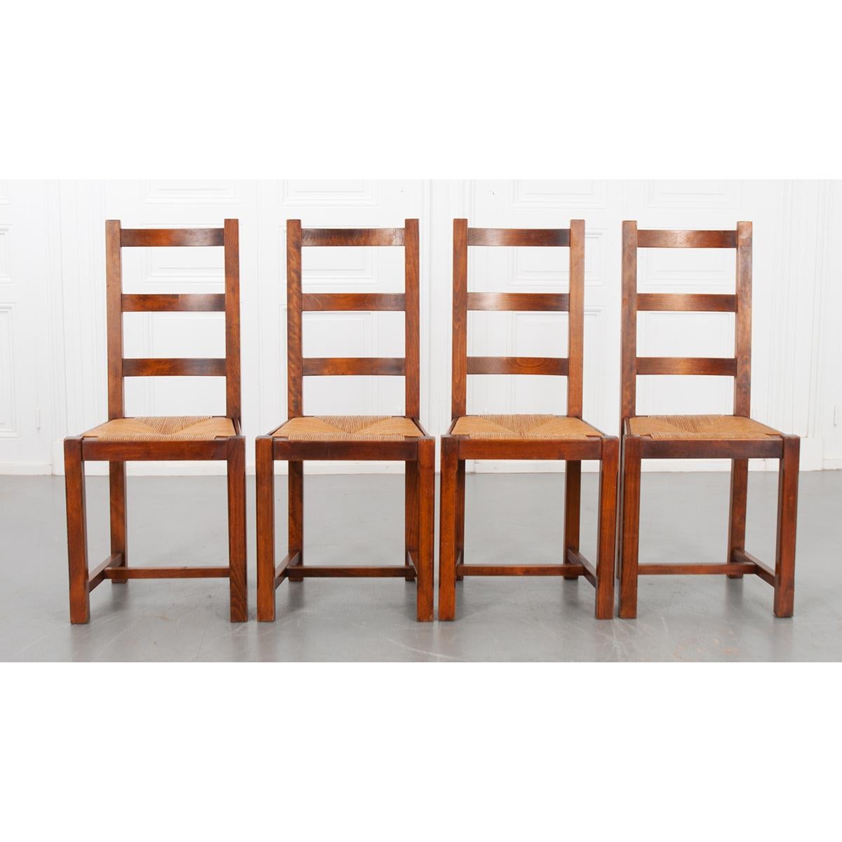 French Solid Oak Rush Seat Chairs 3