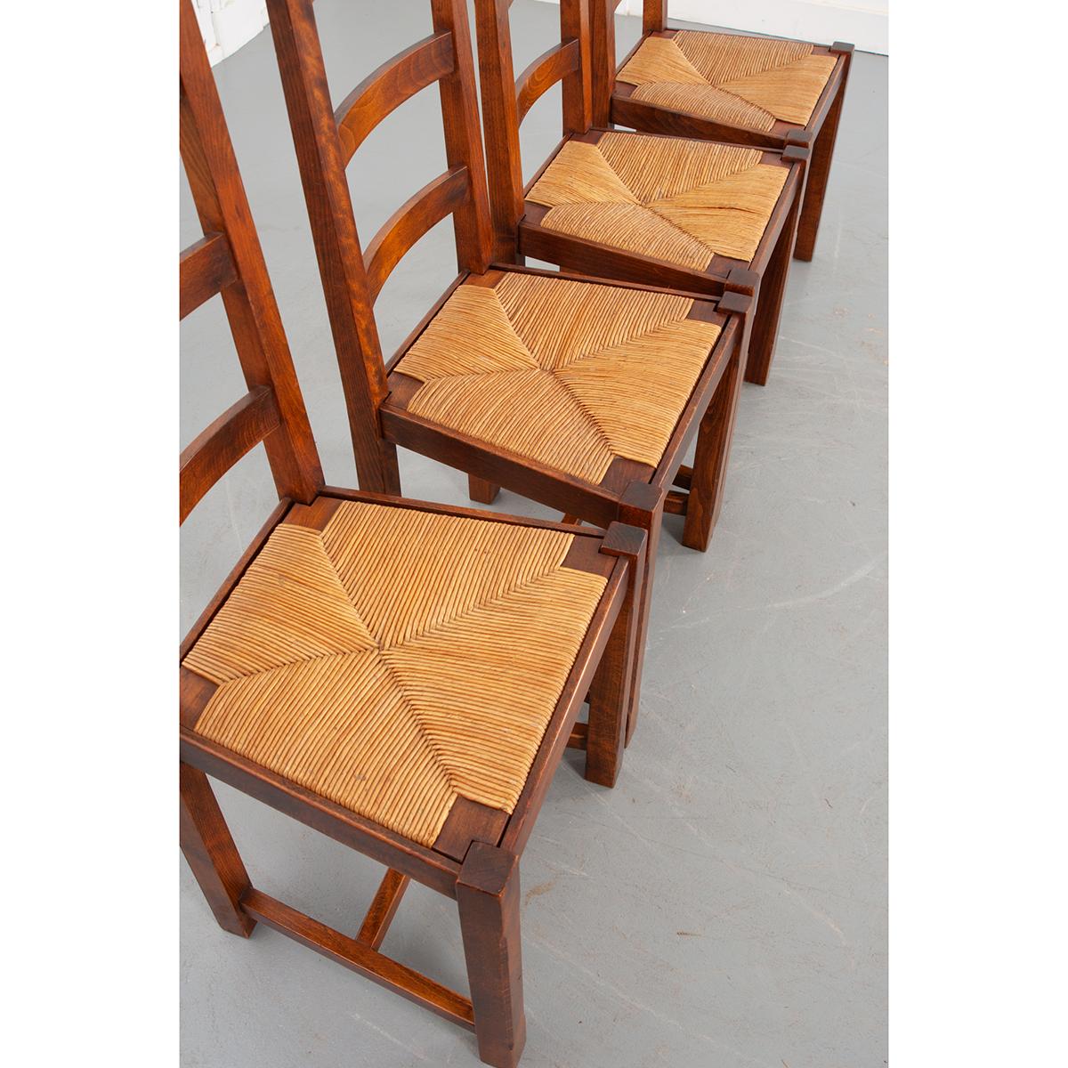 French Solid Oak Rush Seat Chairs 4