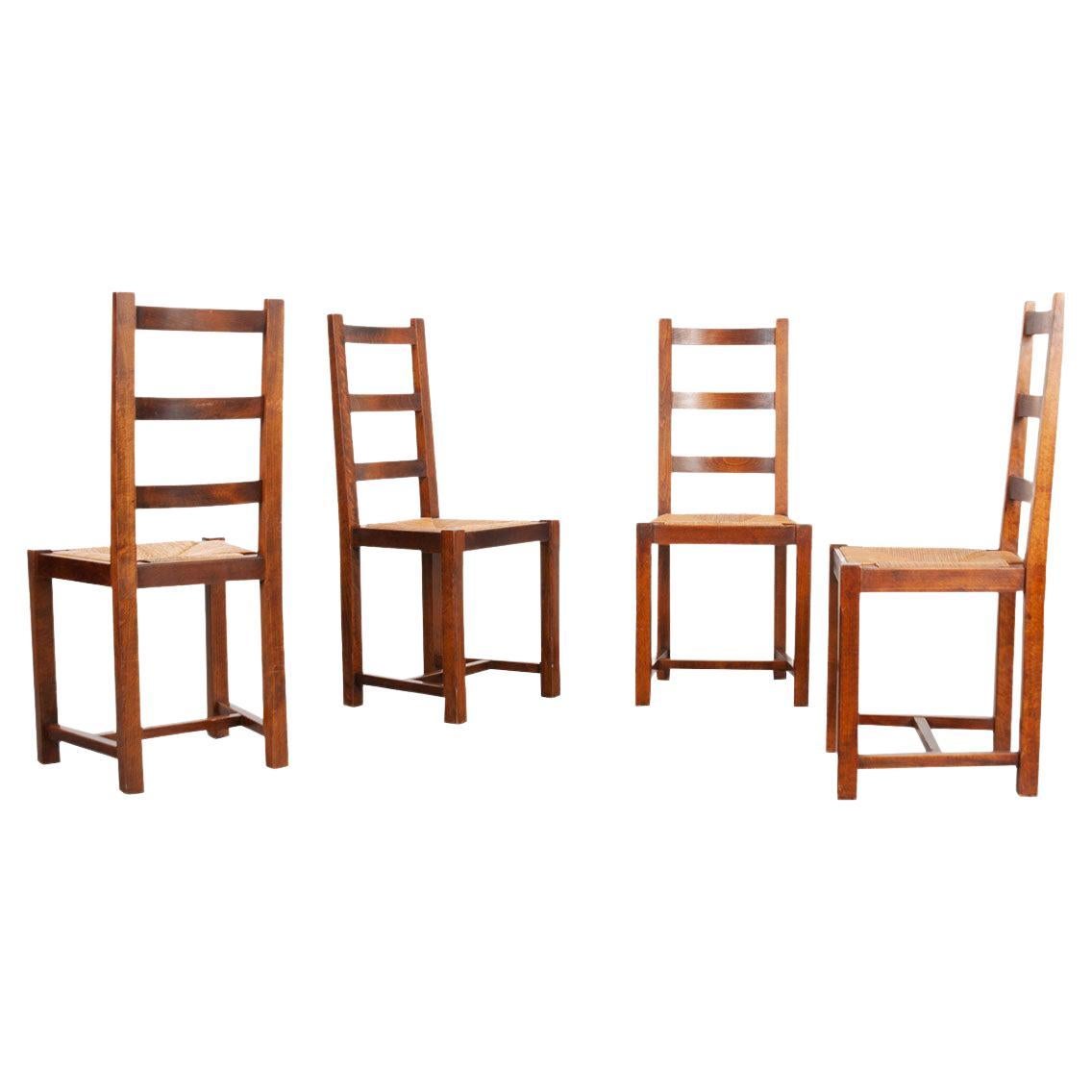 French Solid Oak Rush Seat Chairs