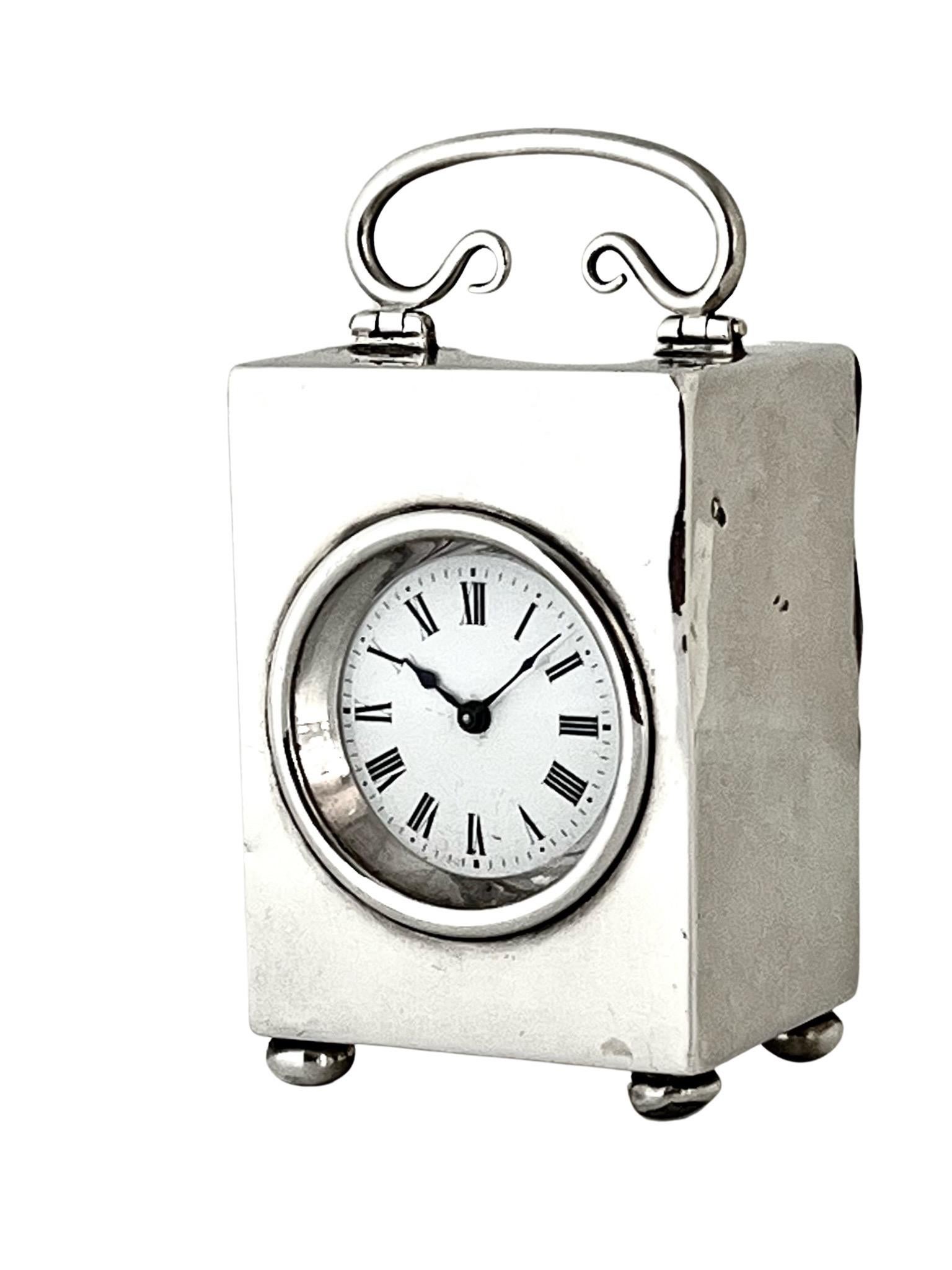 French Solid Silver Miniature Timepiece Carriage Clock In Good Condition For Sale In London, GB