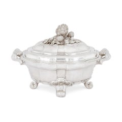 French Solid Silver Sauce Tureen and Tray by Tétard