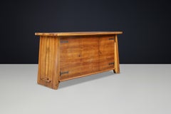 French Solid Walnut Credenza / Sideboard, Early Brutalist, 1930s, Architectural
