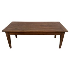 Retro French solid walnut farm table with spindle legs