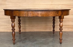French Solid Walnut Oval Center Table with Four Turned Legs