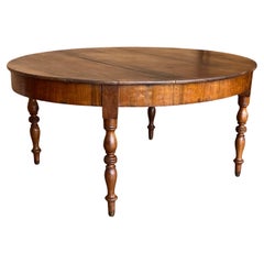 French Solid Walnut Oval Center Table with Four Turned Legs