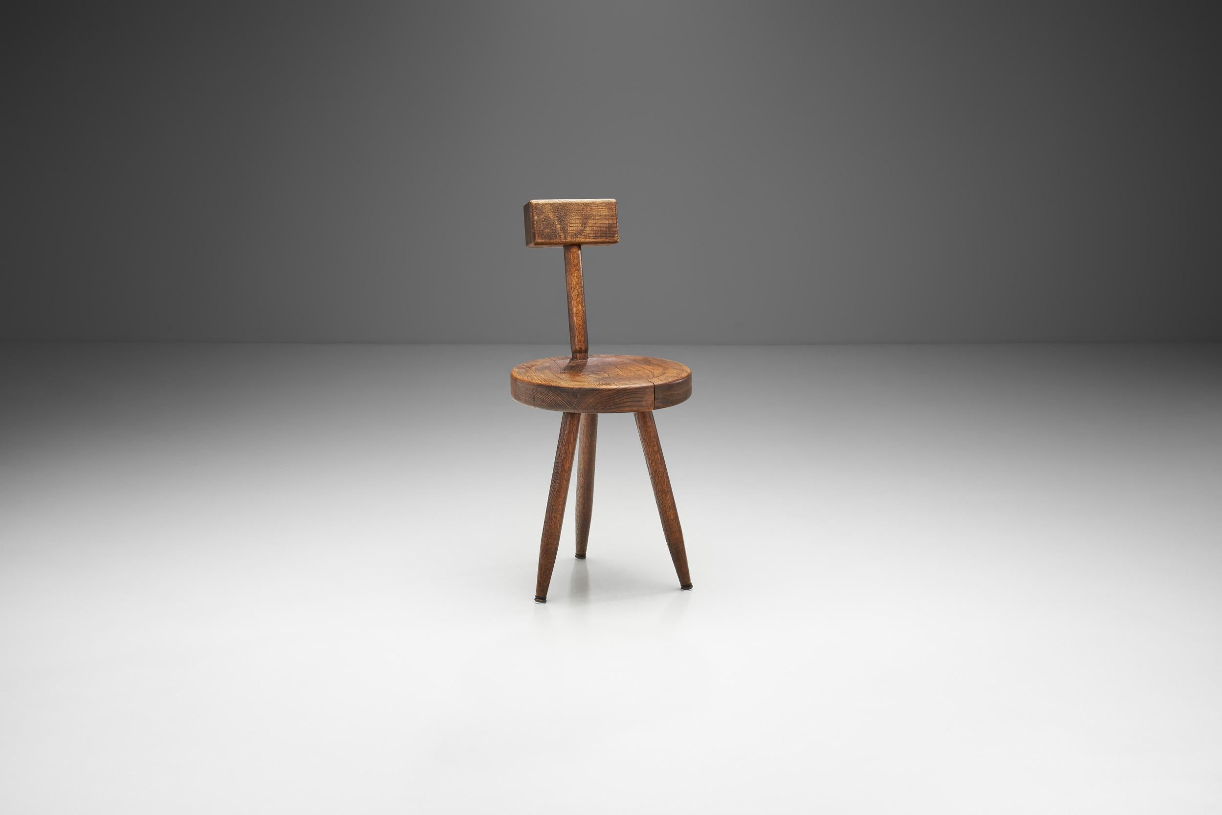 Mid-Century Modern French Solid Wooden Tripod Chair, France, 1970s For Sale
