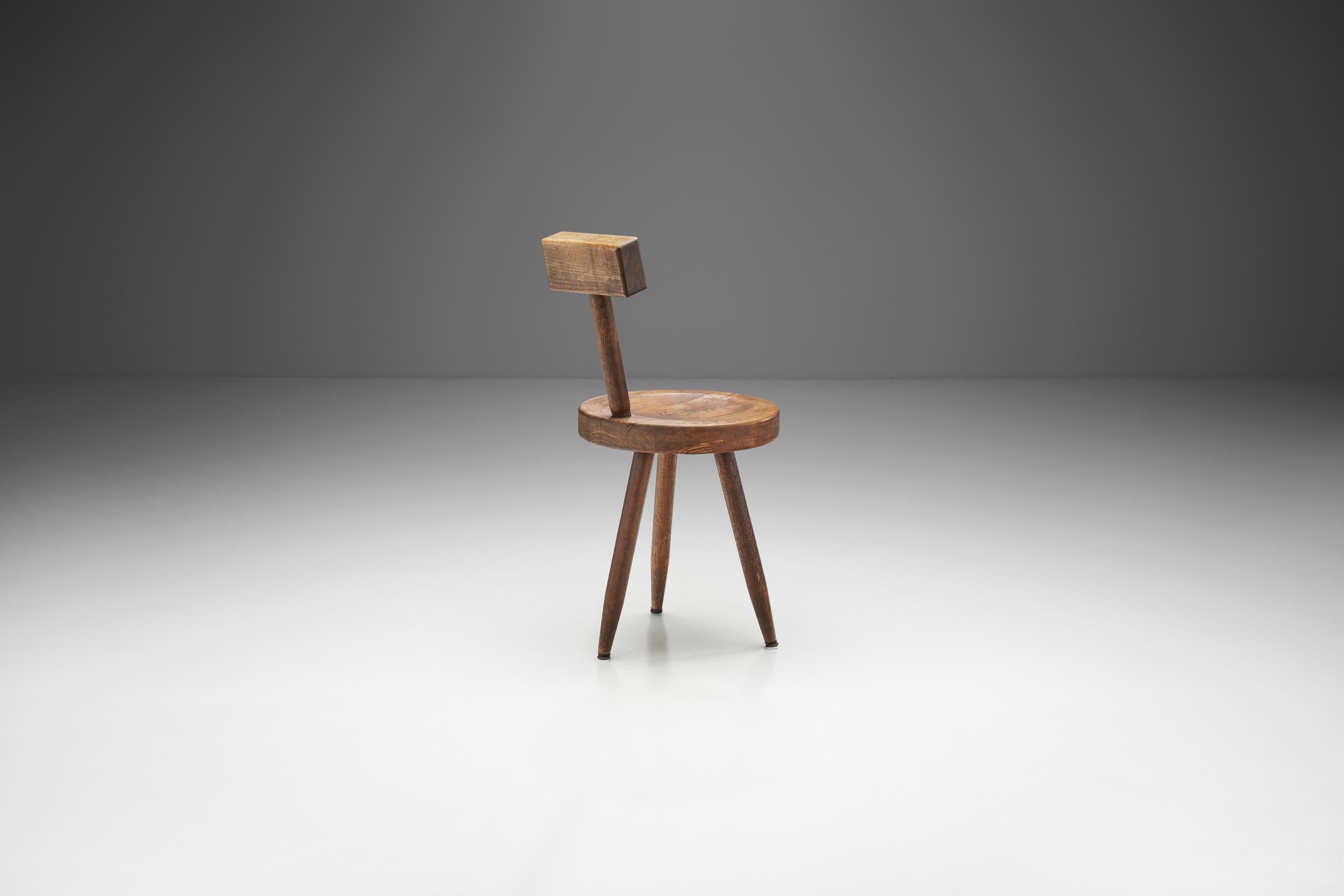 20th Century French Solid Wooden Tripod Chair, France, 1970s For Sale