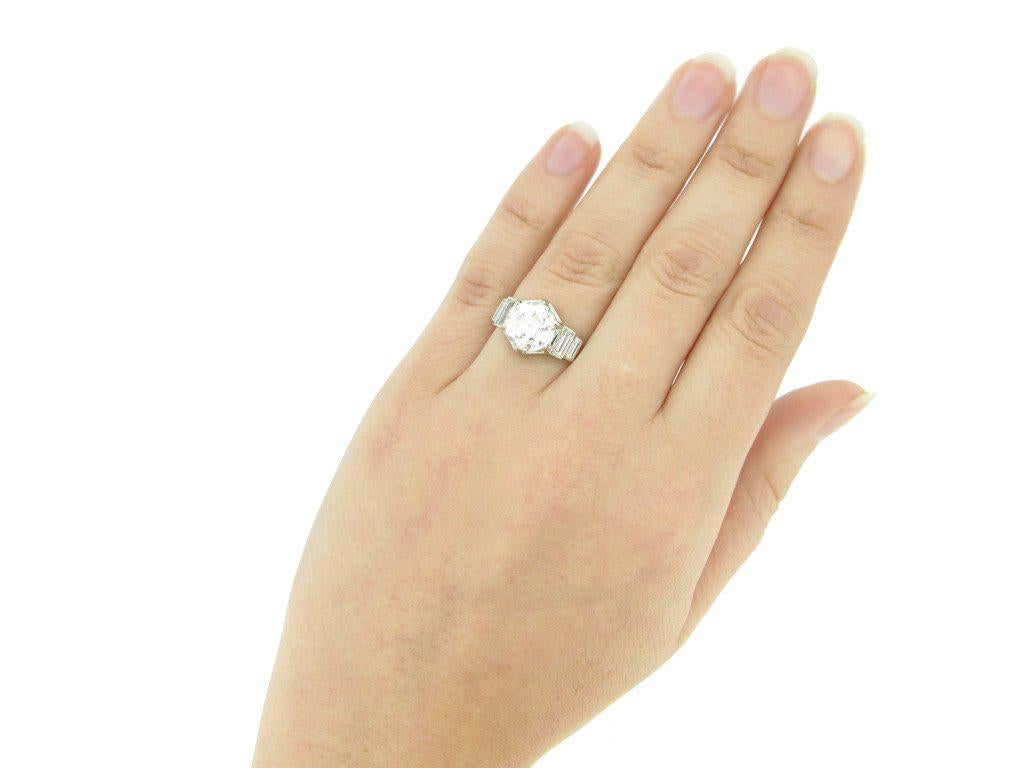Old European Cut French Solitaire Diamond Engagement Ring with Diamond Set Shoulders For Sale