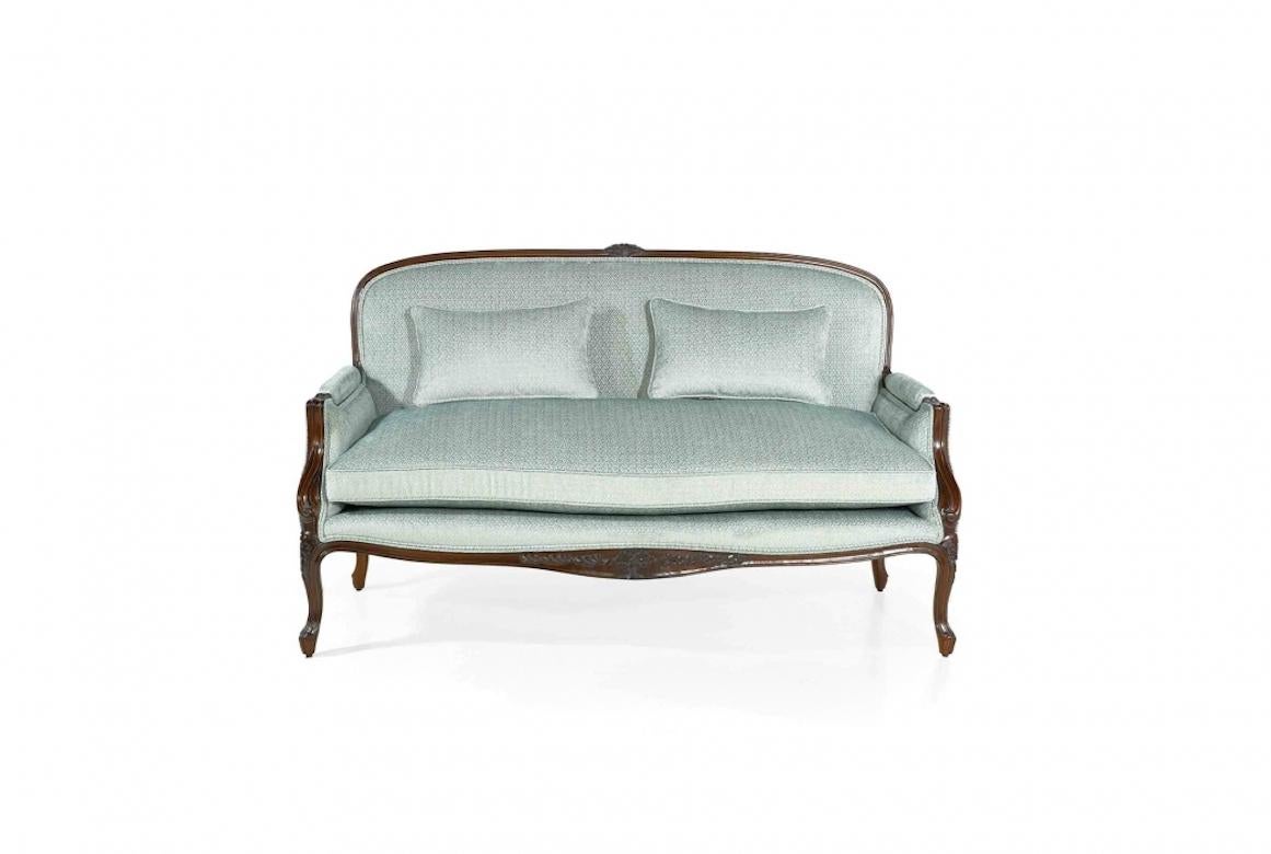 A stunning French Sophie Louis XV Canapé sofa, 20th Century.

The Sophie sofa is a Louis XV canapé shown in oak with a Classic finish.

Handcrafted in a range of sizes, woods and finishes. Traditionally upholstered with hand tied springs.