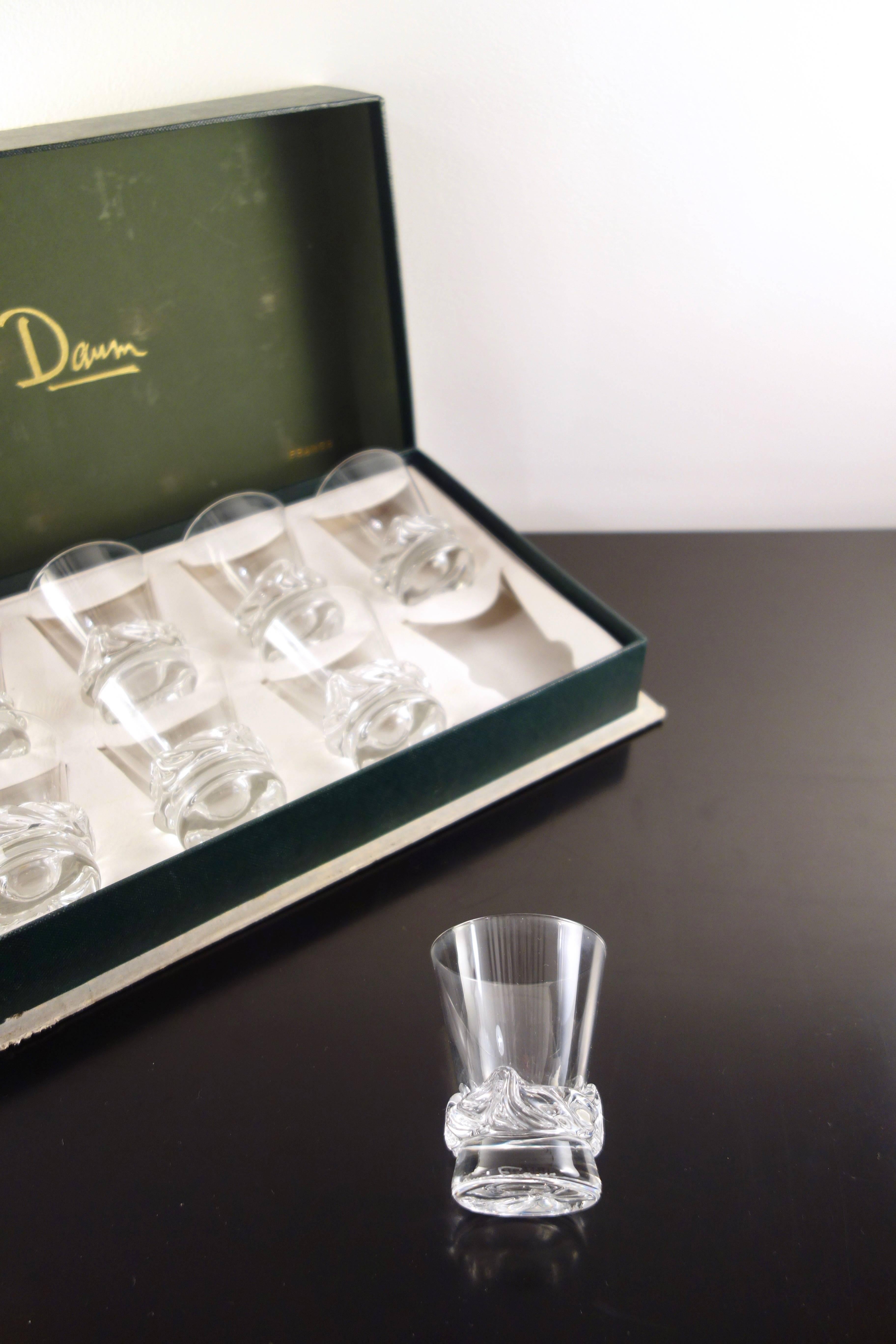 French Sorcy Glasses Crystal Set Eight by Daum, 1950s In Excellent Condition In BEAUNE, FR