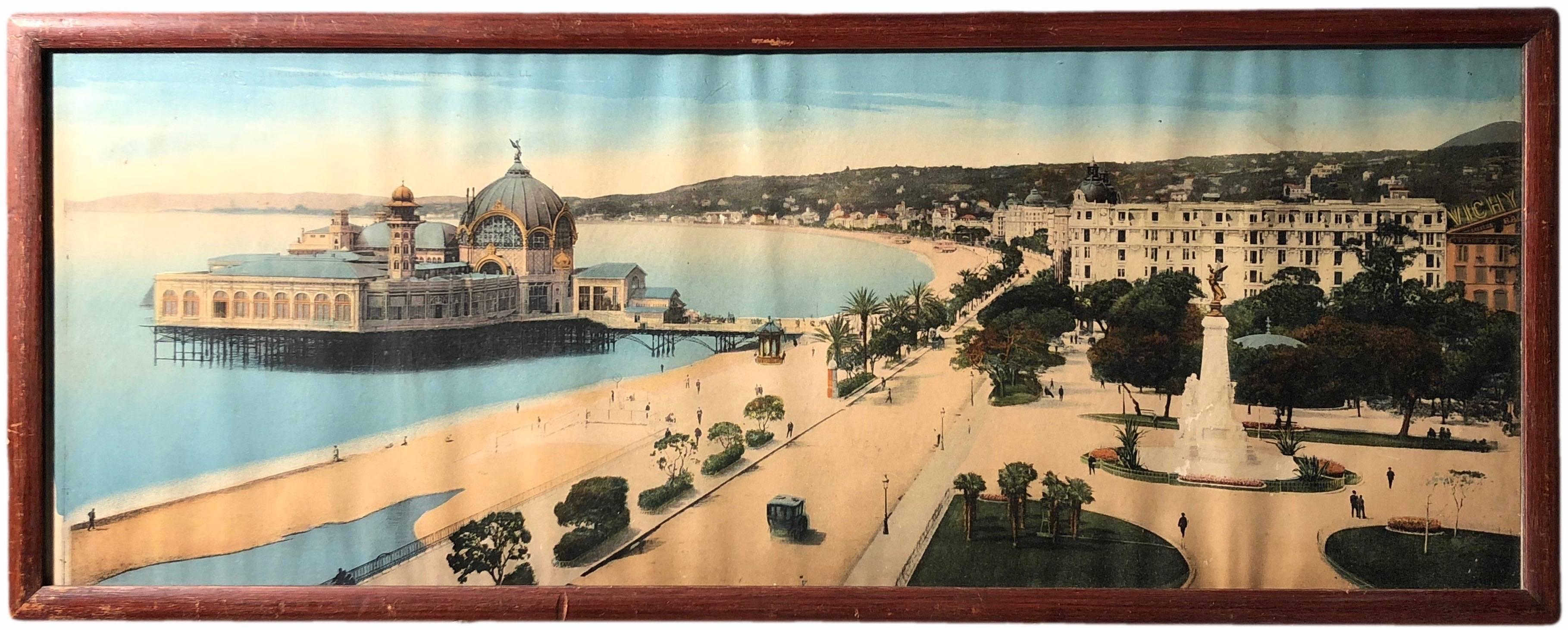 French antique colorized photos of nice (early 1900s), Promenade des Anglais, Palais de la Jetée (Palace on the wharf- gambling casino) and Monaco (1972), the port and the Olympic swimming pool, which is converted in a 1000m2 ice rink from December