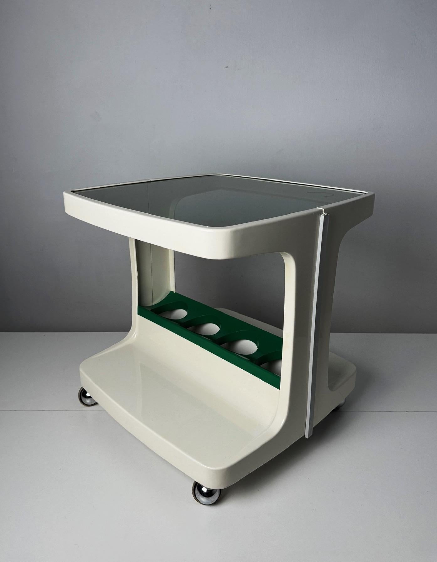Glass French Space Age Bar Cart with Bottle Holder by Marc Held for Prisunic, 1970s