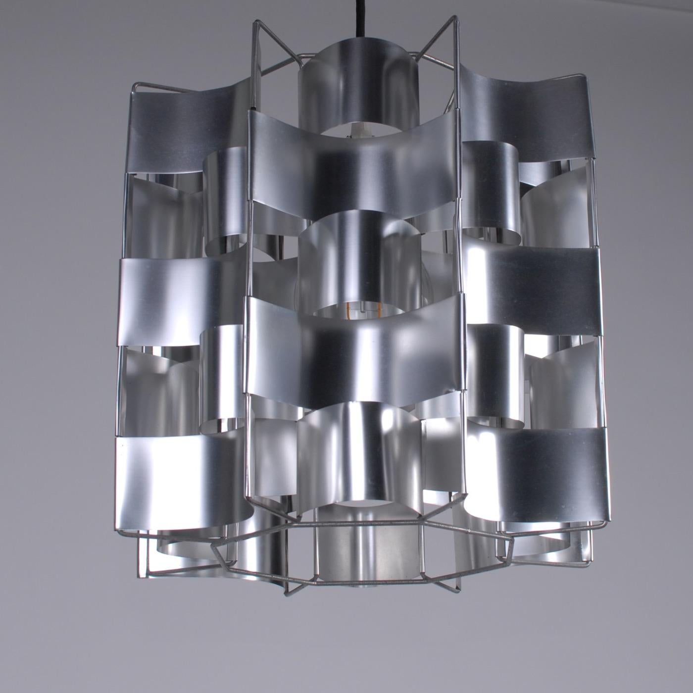 French Space Age Max Sauze Aluminium Silver Ceiling Lamp, 1970s Early Production 5