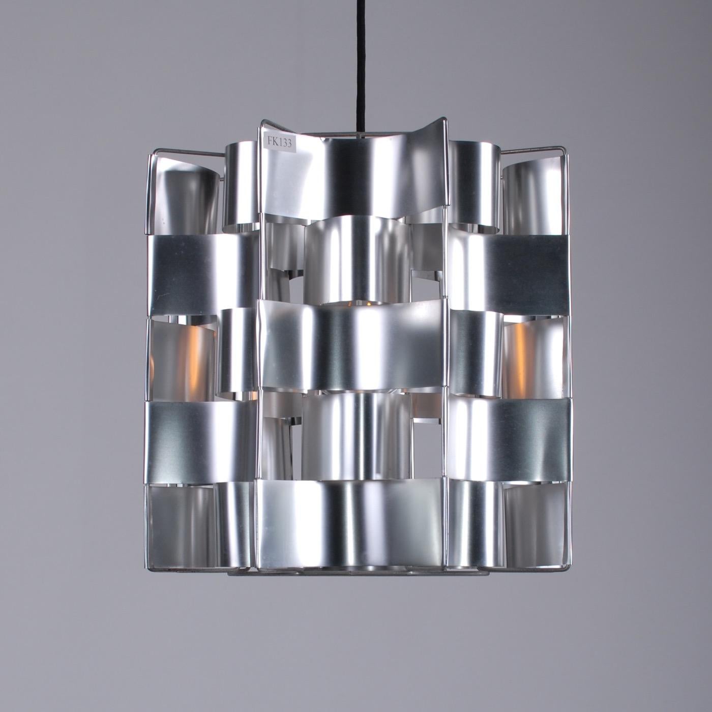 Polished French Space Age Max Sauze Aluminium Silver Ceiling Lamp, 1970s Early Production