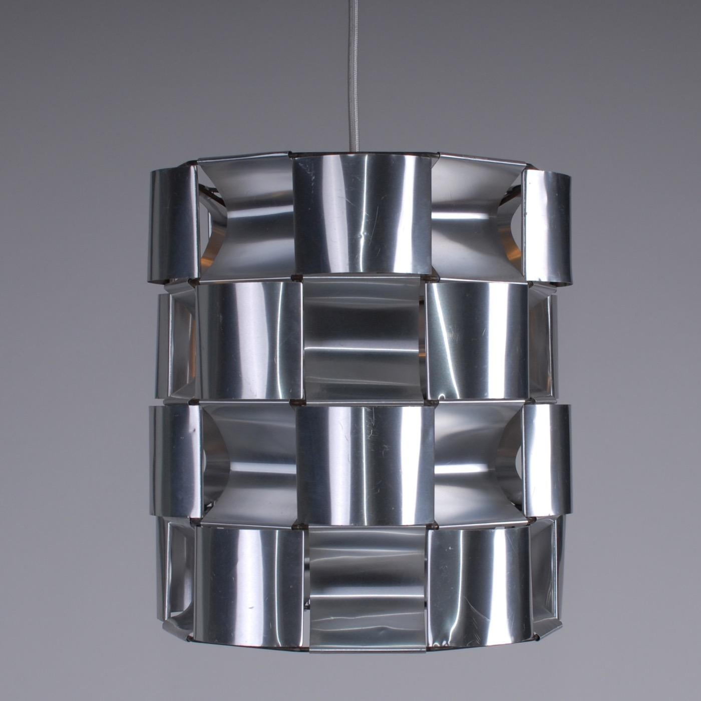 Polished French Space Age Max Sauze Aluminium Silver Ceiling Lamp 1970s Early Production