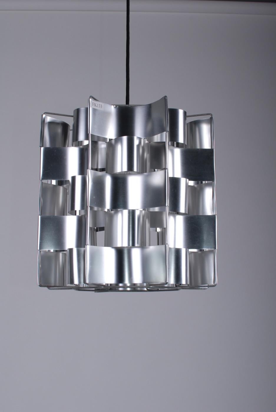 French Space Age Max Sauze Aluminium Silver Ceiling Lamp, 1970s Early Production In Fair Condition In Oslo, NO