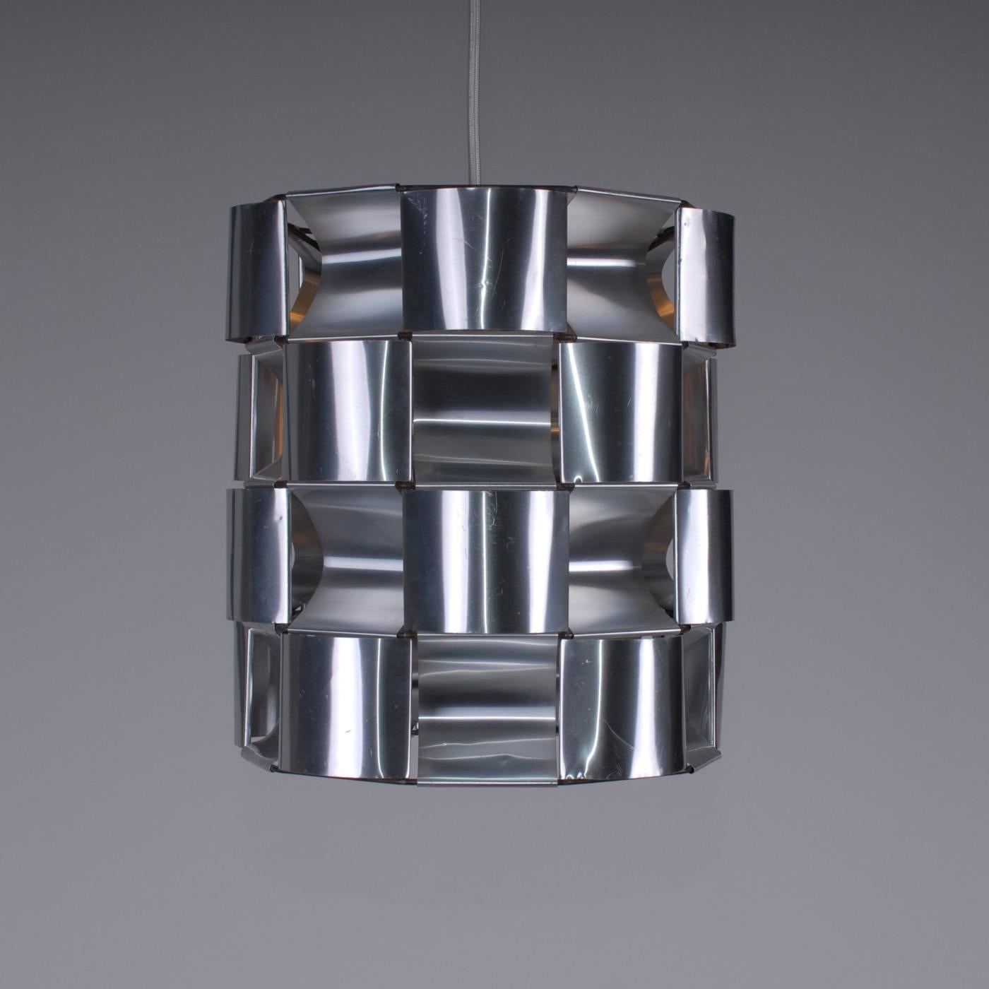 French Space Age Max Sauze Aluminium Silver Ceiling Lamp 1970s Early Production In Fair Condition In Oslo, NO