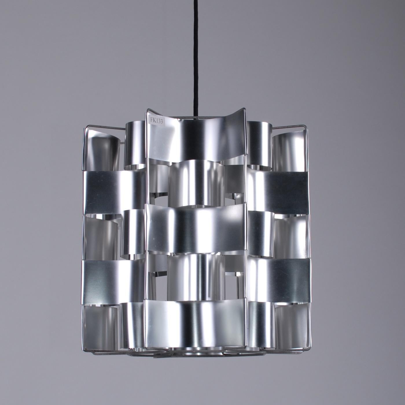 20th Century French Space Age Max Sauze Aluminium Silver Ceiling Lamp, 1970s Early Production