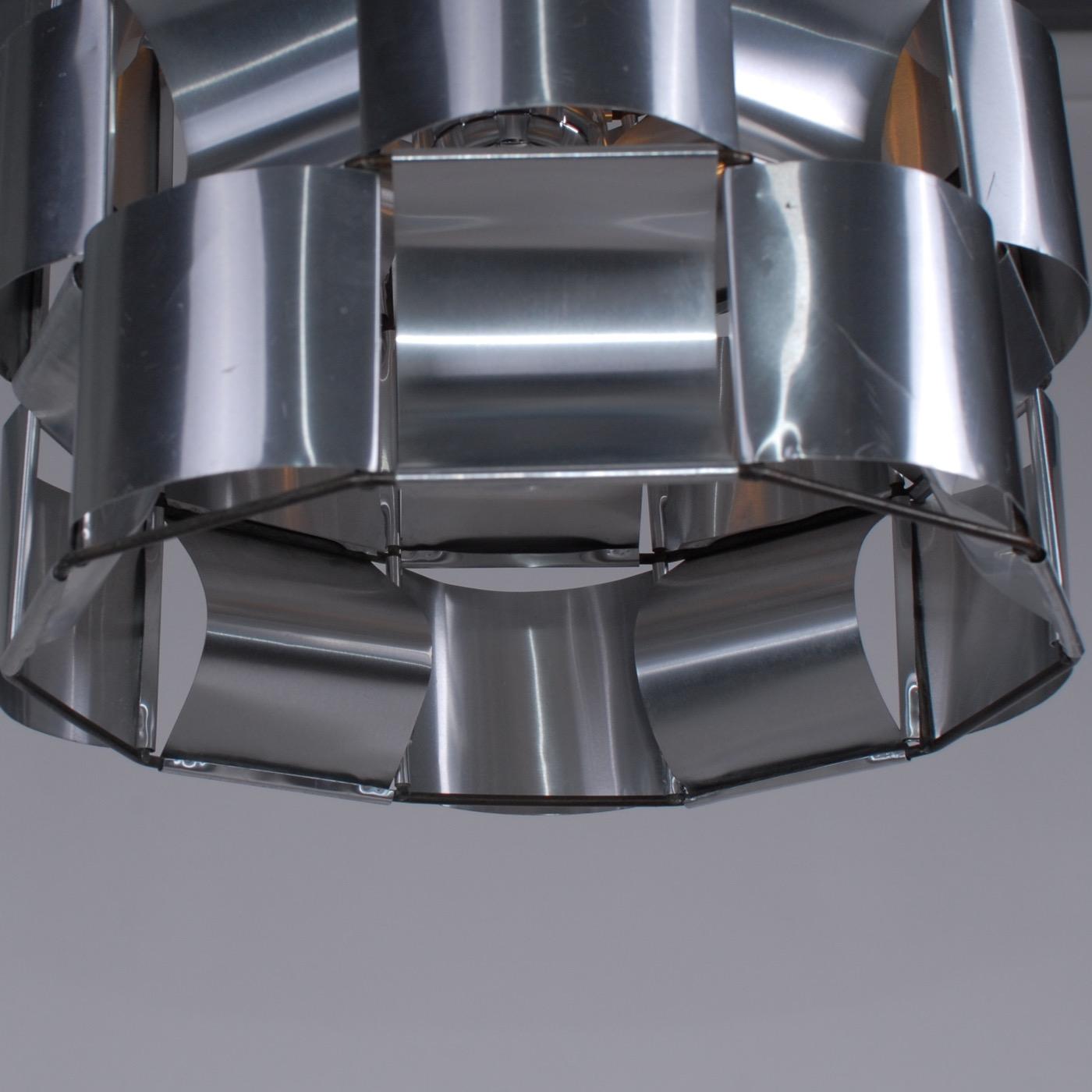 20th Century French Space Age Max Sauze Aluminium Silver Ceiling Lamp 1970s Early Production