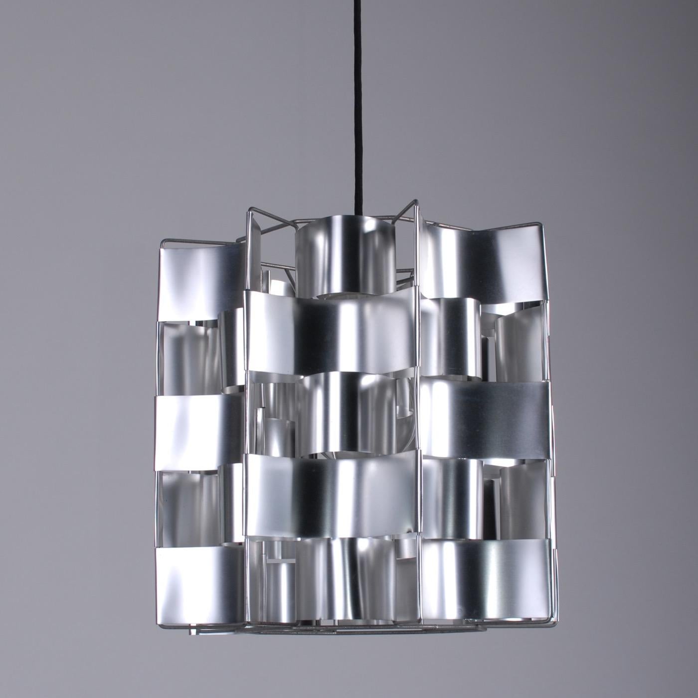 Steel French Space Age Max Sauze Aluminium Silver Ceiling Lamp, 1970s Early Production