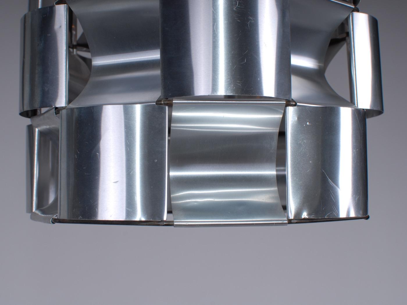 Aluminum French Space Age Max Sauze Aluminium Silver Ceiling Lamp 1970s Early Production