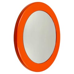 Espejo de pared redondo de plástico naranja de la era espacial francesa, años 70